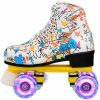 Rolschaatsen Volwassen kinderen Graffiti Roller Skates Schoenen Dubbele Rij Vierwielige Roller Skates Schoenen Maat: 34 (Flash Wheel White)